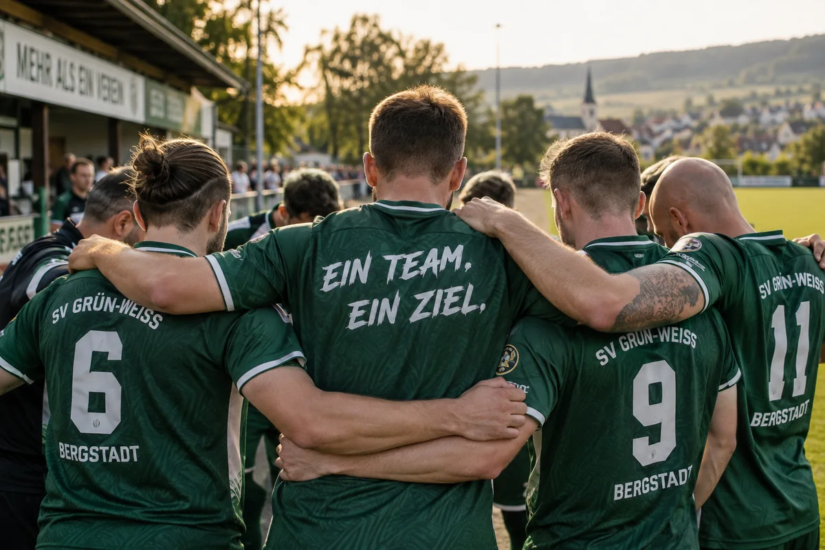 Mannschaft in grünen Trikots beim Teamkreis